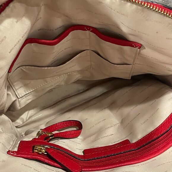 Authentic Michael Kors Rhea Medium Backpack Purse Red - Picture 9 of 11